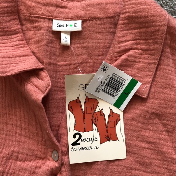 NEW Self Esteem Pink Relaxed Button Up Linen Top - Picture 5 of 6